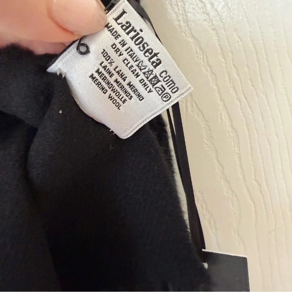 Moschino Black Iridescent Logo Fringe Wool Scarf